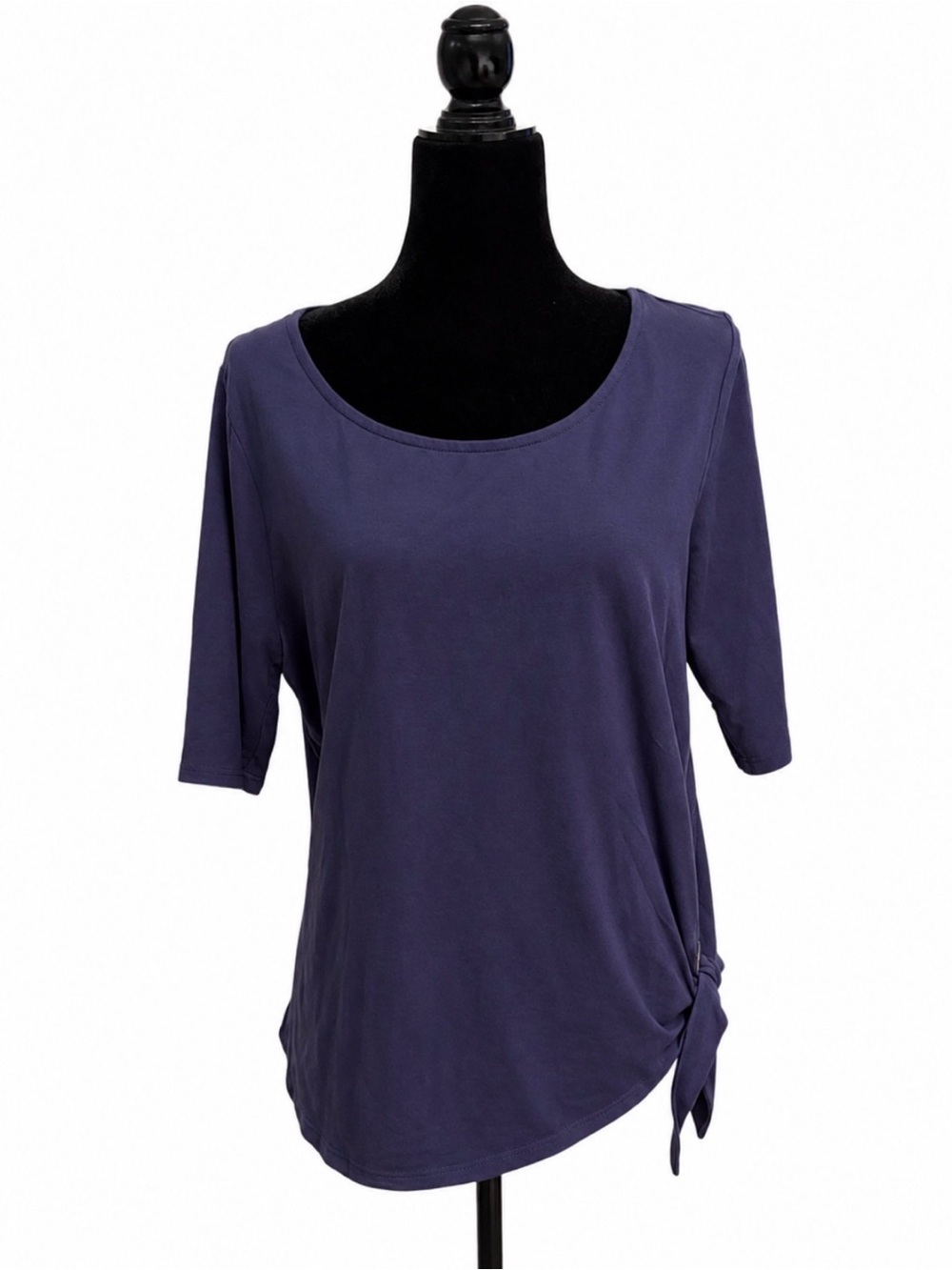 Belle by KimGravel Navy Short Sleeve Scoop Neck Top w/ Side Tie & Grommet New Lg